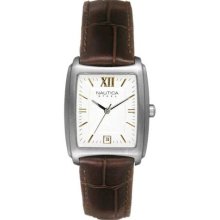 Nautica Men's Leather Basic N07545 Brown Leather Analog Quartz Watch with White Dial