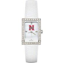 Nebraska Cornhuskers Ladies Allure Watch White Leather Strap LogoArt