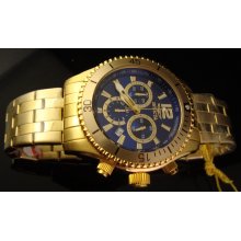 New Invicta Men 18 K Gold Plated Swiss Quartz Chrono W Stunning Blue Dial