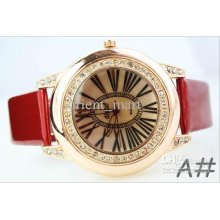 New Luxury Women Leather Strap Watch Rhinestone Vintage Roman Numera