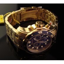 New Men Invicta Rare 0073 Scuba Pro Diver 18 K Gold Plated Blue Dial Swiss Chrono