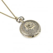 New Retro Rose Pattern Necklace Pendant Watch Bronze Color