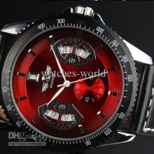 New Winner Calibre 17 Rs 17rs Automatic Mechanical Red Dial Leather