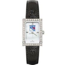 New York Rangers Women's Black Leather Strap Allure Watch