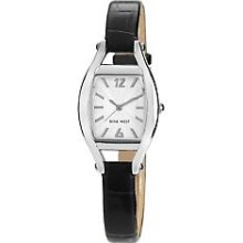 Nine West Black Cushion Leather Strap Watch-One Size