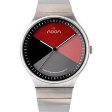 Noon Copenhagen Mens No. 42 Stainless Watch - Silver Bracelet - Red Dial - 42-003B2