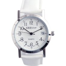 Nursing / Nurse Basic Leather & Chrome Watch - Military Time