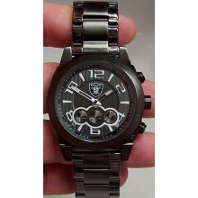 Oakland Raiders Fossil Black SIP Watch with Stop Watch Function