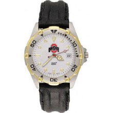 Ohio State Buckeyes Mens LogoArt All Star Leather Band Watch OSU101