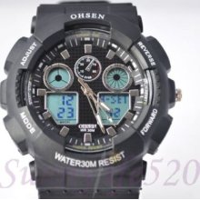 Ohsen Analog Digital Mutiple Time Men Women Watch Black