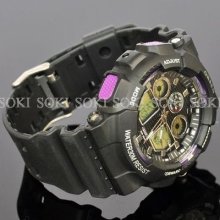 Ohsen Purple Timezone Diving Mens Sport Digital Analog Band Quartz Watch 81