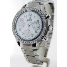 Omega Ladies Speedmaster Chronograph Mother Of Pearl Dial Diamond Bezel 3515