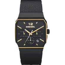 Original Diesel Dz4197 Classy Black & Gold Chrono On Leather Men's Watch