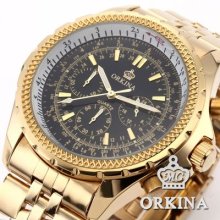 Orkina Mens Genuine Stainless Steel Clock Quartz 24 Hour Analog Quartz Watch