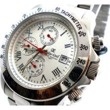 Oskar Emil Men's Monterey Steel Sports Chronograph Watch White Dial