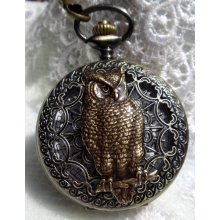 Owl pocket watch, mens pocket watch with owl mounted on front case