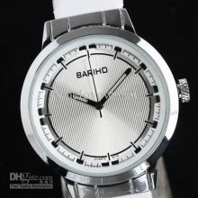 Packed Lot 6pcs Men White Leather Strap Quartz Watch Silver-tone Dia