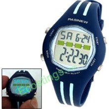 PASNEW Digital Alarm Stopwatch Round Sports Wrist Watch