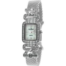 Peugeot Silver Steel 7070S Women'S 7070S Crystal Bezel Silver-Tone Mesh Bracelet Watch