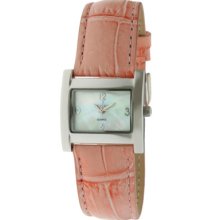 Peugeot Women's Silver-Tone Case Leather Mother-Of-Pearl Dial Watch -