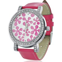 Pink Flower Power Womens Leather Watch