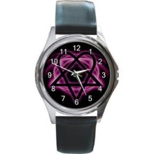 Pink Heartagram Unisex Round Metal Watch Gift model 26495066 - Pink - Gun Metal