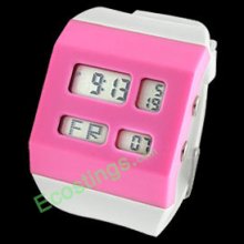 Pink Women's Sports Digital Alarm Wrist Watch Band