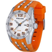 PL12557JS/04 POLICE Topgear X Gents Silver Dial Orange Rubber Sports Watch