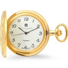 Polished gold mechanical pocket watch & chain by charles hubert #3842