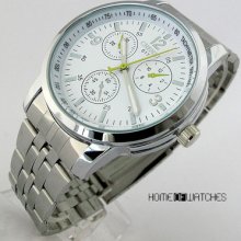 Pop Gentleman White Sub-dial Decor Mens Stainless Steel Quartz Watch