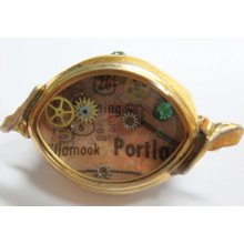 Portland Oregon PDX Steampunk Handmade Resin Watch Case Brooch - Watch Parts & Rhinestones