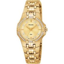 Ptc390 Pulsar Women`s Crystal Accented Gold-tone Stainless Steel Watch