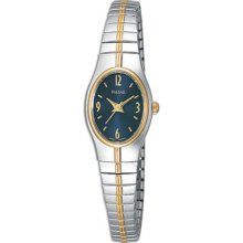 Pulsar Ladies Two Tone Oval Black Dial Watch