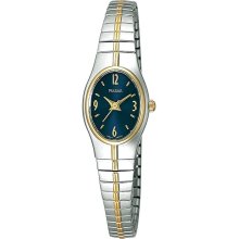 Pulsar PC3090 Ladies Two-Tone Wristwatch w Black Oval Dial