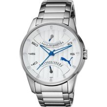 Puma Mens Race Xl Retrograde Silver Dial Stainless Steel Bracelet Gmt Watch