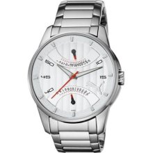 Puma Mens Race Xl Retrograde Silver Dial Red Accent Stainless Steel Gmt Watch