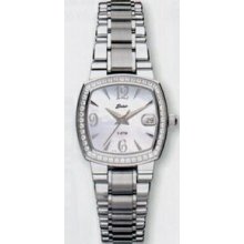 Quartzline Elegance Silver Watch W/ Mother Of Pearl & 48 Diamonds