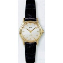 Quartzline Ladies Leather Strap Gold Watch W/ Arabic Numeral