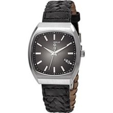 Replay Gents Black Dial Black Leather Strap Watch