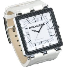 Rockwell Mens Carbon Fiber Analog Stainless Watch - White Leather Strap - White Dial - CF109