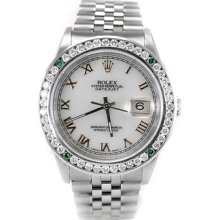 Rolex 16220 Datejust Oyster Perpetual 2,50 Ct White&green Diamonds Men's Watch