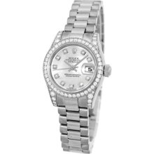 Rolex 18k White Gold Lady Diamond Datejust President 179159 Factory Diamonds