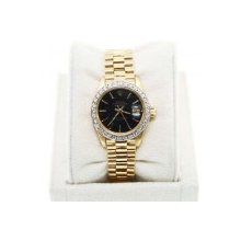 Rolex 18K YG Ladies Presidential 69178 Diamond Bezel Blue Dial Watch