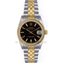 Rolex 31mm Midsize Datejust Model 68273 Steel & 18K Gold Jubilee Band Black Stick Dial