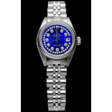 Rolex Blue double row diamond dial SS jubilee bracelet lady datejust watch