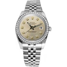 Rolex date just Jubilee SS bracelet Silver diamond dial bezel datejust watch