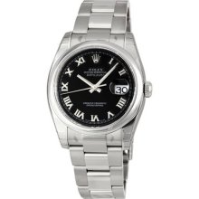 Rolex Datejust Black Roman Dial Oyster Bracelet Mens Watch 116200bkro