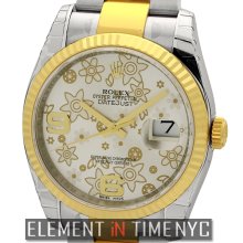 Rolex Datejust Steel & Gold 36mm Silver Floral Dial