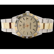 Rolex datejust watch SS & gold oyster pearl master diamond brown stick dial