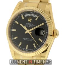 Rolex Day-Date President 18k Yellow Gold Black Stick Dial